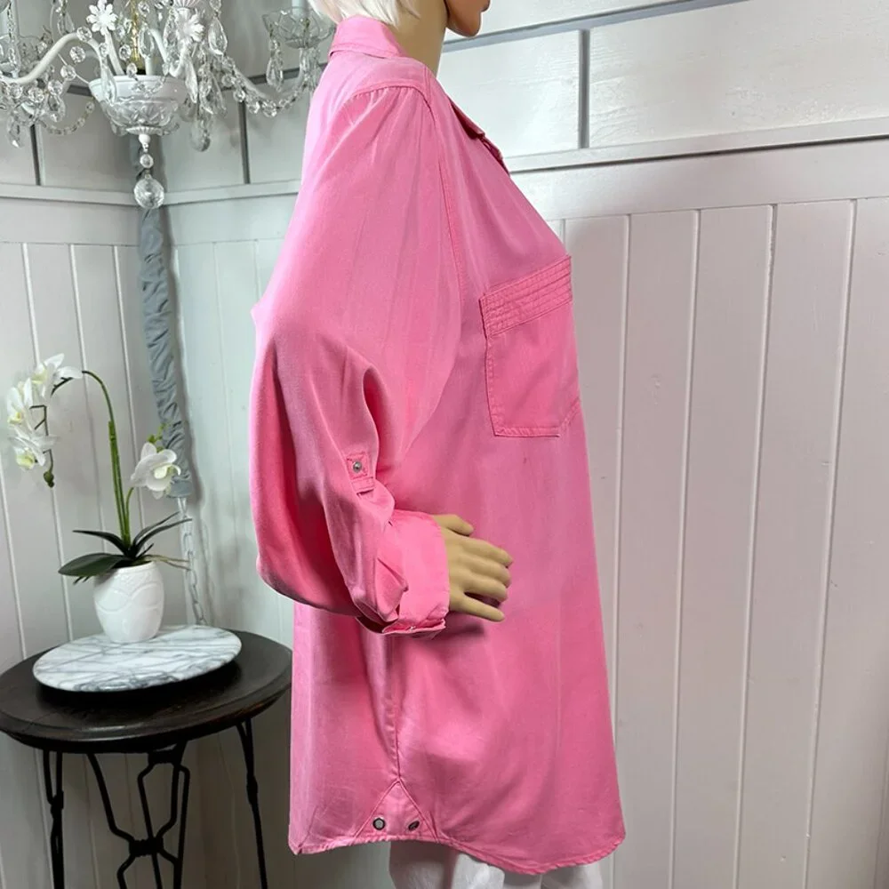 Pink Snap Collared Long Blouse Intro size 1X Decorative stitching - Picture 2 of 14
